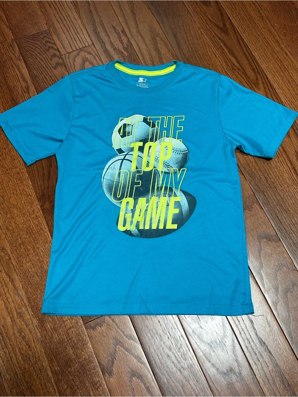 STARTER Teal Graphic Tee with Neon Yellow Trim size L(10/12)